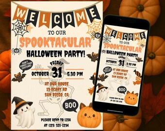 Editable Halloween Party Invitation Template Digital Halloween Party Evite Halloween Phone Invite Canva Template DIgital Download