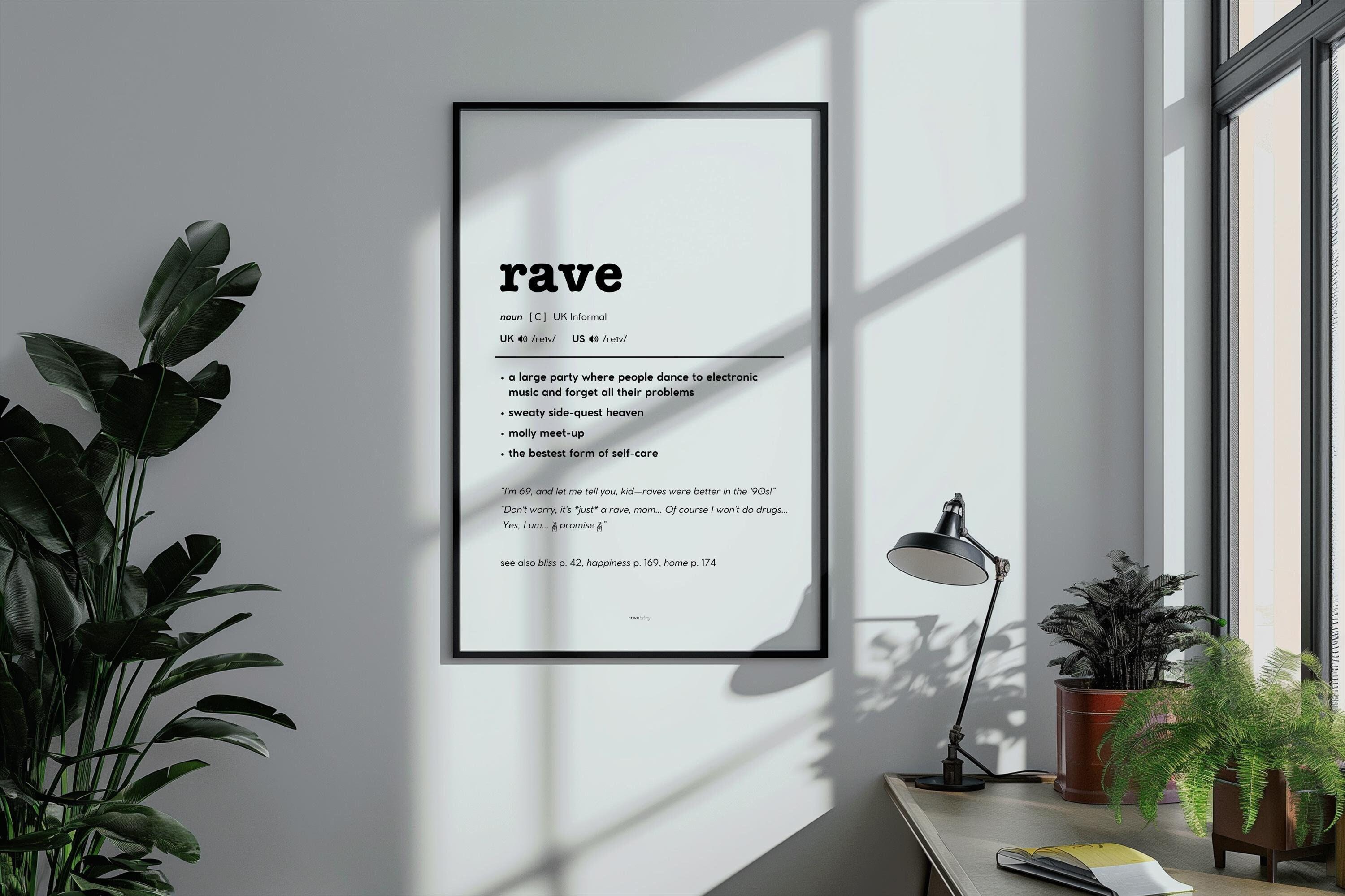 Rave Dictionary Definition Poster: Funny EDM Wall Art (digital