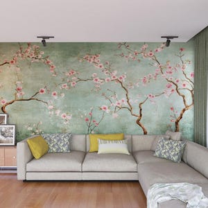 Chinoiserie Wallpaper, Asian Wall Art, Teal Wallpaper - Removable Peel Stick, Traditional Vinyl, Non Woven