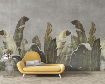 Tropical Leaf Wallpaper Neutral Botanical Mural Modern Jungle Peel Stick Removable Wallpaper