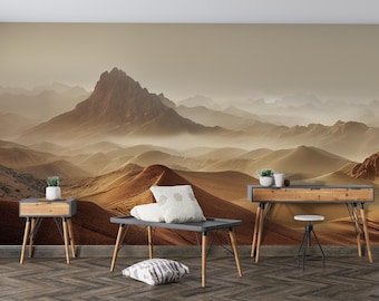 Ökentapet Beige Bergslandskap Fototapet Natur Scenisk Självhäftande Självhäftande Tapet