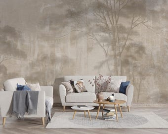 Minimal Landscape Wallpaper Neutral Mural Beige Forest Abstract Wall Paper Peel Stick Removable
