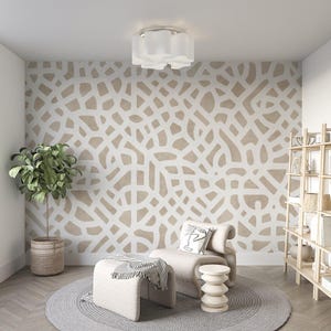 Carta da parati geometrica astratta staccabile e adesiva con motivo neutro, decorazione da parete, beige, design moderno, arte da parete minimalista
