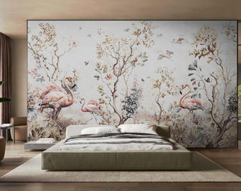 Elegant Wallpaper Pink Flamingo Mural Botanical Bird Wall Paper Nature Peel Stick Removable