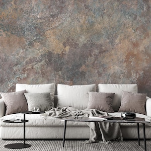 Rust Texture Wallpaper Mural, Stone Look Brown Grey Peel and Stick Removable Wall Art, Non Woven Wallpaper