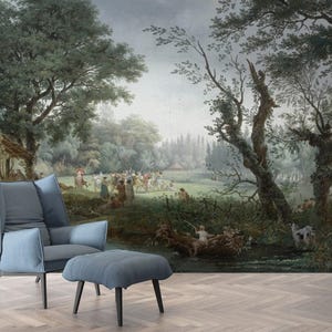 Vintage Forest Landscape Peel and Stick Wallpaper Scenic Countryside Mural Botanical Wall Art Victorian Style Decor Nature Wallpaper Forest