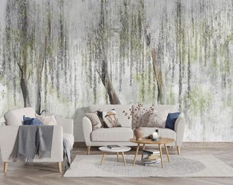 Papel pintado de acuarela natural, mural de pared de árbol botánico, autoadhesivo, no tejido, vinilo