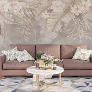 Peel and Stick Wallpaper Tropical Accent Wall Decor Rental Friendly Removable Beige Palm Leaf Botanical Temporary Home Office Modern Decor