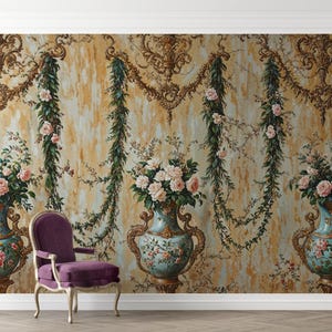 Vintage Floral Wallpaper, Elegant Victorian Wall Mural, Baroque Style Peony Wallpaper, Luxury Botanical Wall Decor
