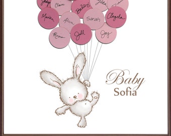 Baby Bunny Rabbit Baby Shower Guest Book Print - Girl