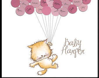 Kitten Cat Theme Baby Shower Guestbook Print - Girl