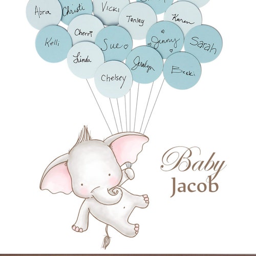 Baby Shower Guest Book Elephant With Balloons Etsy