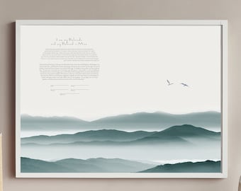 Reform Ketubah, Modern Ketubah, Minimalist Ketubah, Custom Ketubah, Simple Ketubah, Interfaith Ketubah,  LGBTQI+, Ketubah, Blue Mountains