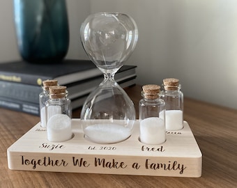 Unity Sand Ceremony Set With Hourglass - Blended Familes - Couples - Together We Make A Family - Sand Ceremony with Hourglass
