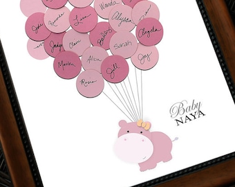 Baby Shower Guestbook - Hippo with Balloons