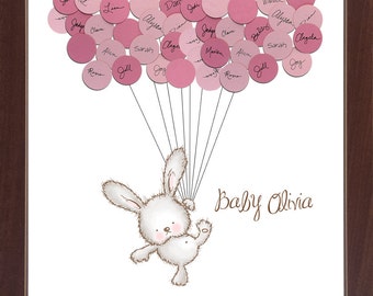 Baby Shower Guestbook, Bunny with Balloons, Girl Baby Shower