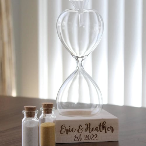 The Wedding Day in Black Unity Sand Ceremony Hourglass by Heirloom Hourglass 