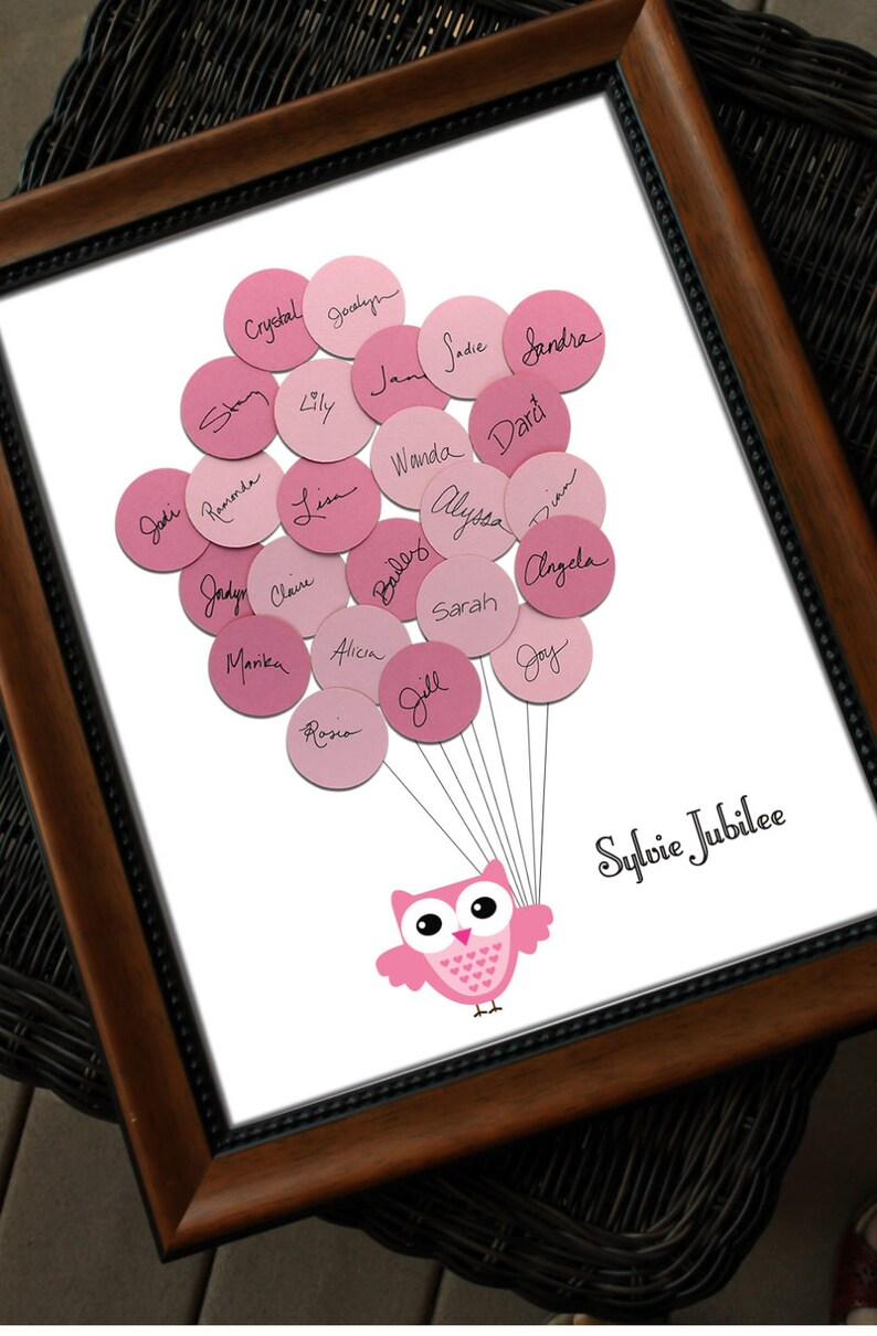Unique Baby Shower Guest Book Print Owl With Balloons For Etsy