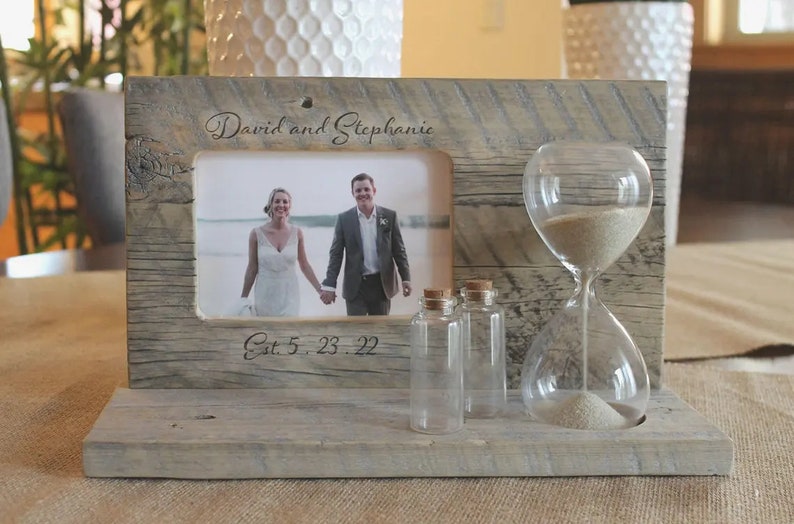 Sand Ceremony Set with Custom Engraving and Hourglass Beach Wedding Blended Family image 3