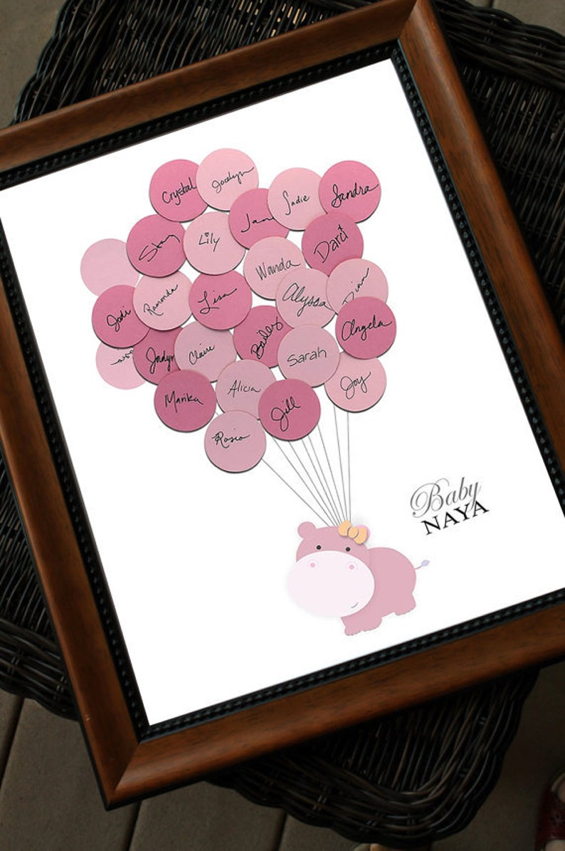 Baby Shower Guestbook Hippo With Balloons Etsy