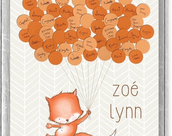 Baby Shower Guest Book - Fox with Balloons