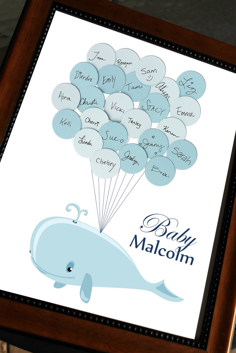 Baby Shower Guest Book Whale With Balloons Light Striped Etsy