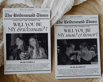 Bridesmaid Newspaper, Newspaper Bridesmaid Proposal Bridal Card, Bridesmaid Info Card, Will You Be My Bridesmaid Card, Maid Of Honor Card
