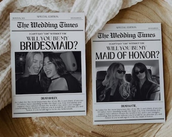 Newspaper Bridesmaid invite Card, Bridesmaid Proposal Card, Bridal Newspaper, Bridal Ask Card, Will You Be My Bridesmaid, Maid Of Honor Card