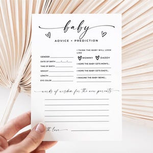 Carte de prédiction moderne pour baby shower, Carte de conseils pour baby shower, Fête prénatale à imprimer, Jeux pour baby shower, Anecdotes sur une baby shower, Jeux de société pour baby shower