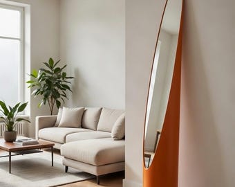 Nagelspiegel im 70er-Jahre-Design – Space-Age-Stil – Modernistischer Standspiegel – Neu in Handarbeit gefertigt – Orange