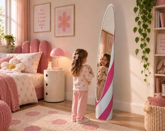 Candy Lipstick Floor Mirror, Heather Violet RAL 4003 & White Statement Mirror, Space Age Italian Design