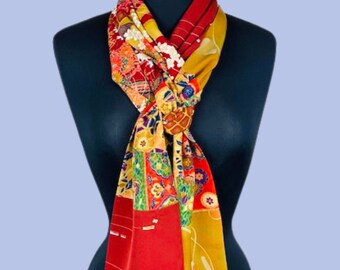 SILK SCARF made from Vintage Japanese Kimono Silk - 88" length - Free Shipping to U.S. addresses