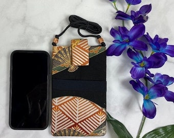 Cross body vintage Kimono silk Cell Phone Purse for iPhone 7 Plus 10, 11 or similar sized Smart phones