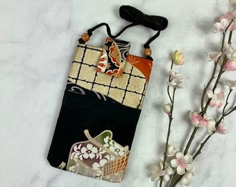 Cross body vintage Kimono silk Cell Phone Purse for iPhone 7 Plus 10, 11 or similar sized Smart phones