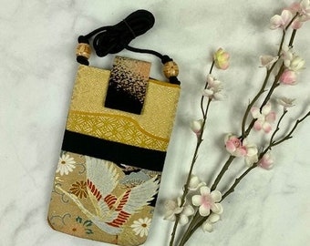 Cross body vintage Kimono silk Cell Phone Purse for iPhone 7 Plus 10, 11 or similar sized Smart phones