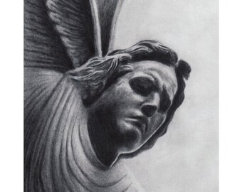 Angelic Intervention - 5x7″ Rysunek ołówkiem anioła wydruk artystyczny