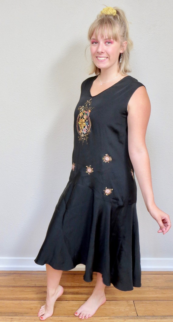 1920s Black Silk Flapper Dress Arts & Crafts Styl… - image 1