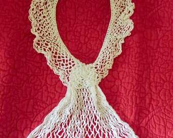 Antique Edwardian White Irish Crochet Lace Jabot Collar Back Buttons 16 Inch Neck