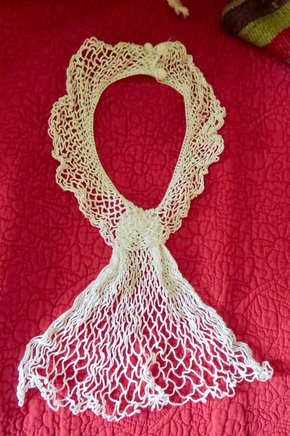 Antique Edwardian White Irish Crochet Lace Jabot C