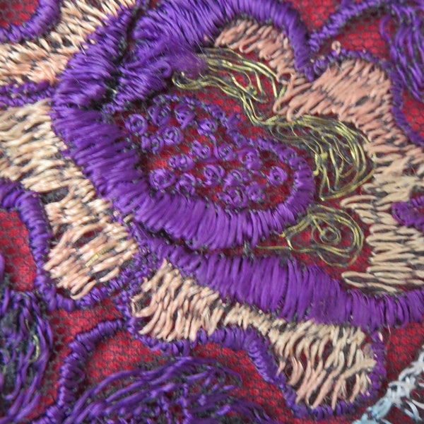 1910 Edwardian Antique Salvage Trim Remnant Metallic & Silk Thread Embroidery