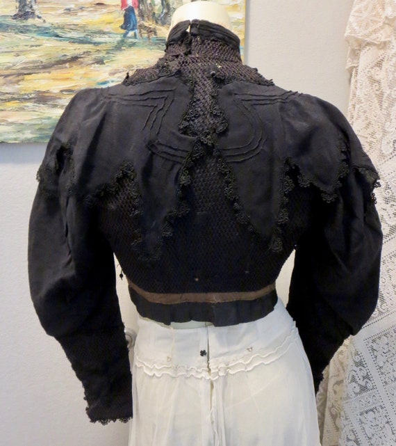 Antique 1890s Victorian High Necked Black Silk & … - image 6