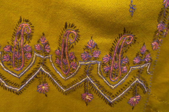 Vintage Wool Kerman Embroidered Shawl Rich Saffro… - image 2