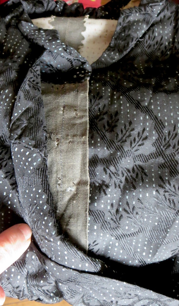 Victorian Black Silk Leaf Embossed Bodice Dot Pat… - image 8