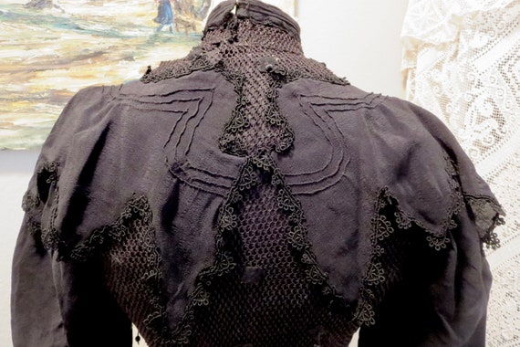 Antique 1890s Victorian High Necked Black Silk & … - image 3