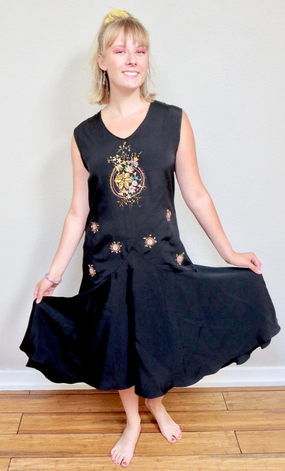 1920s Black Silk Flapper Dress Arts & Crafts Styl… - image 7