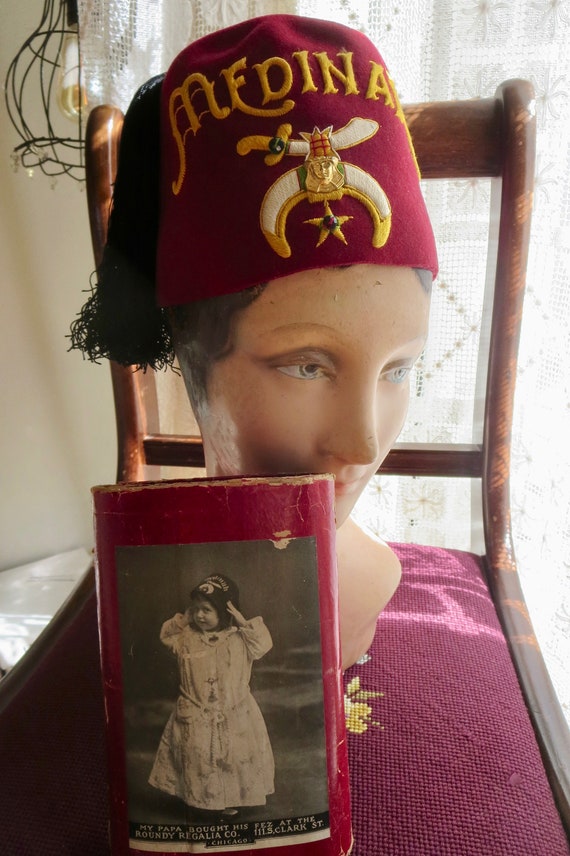 Antique Wool Fez With Original Box Medinah Hat Se… - image 2