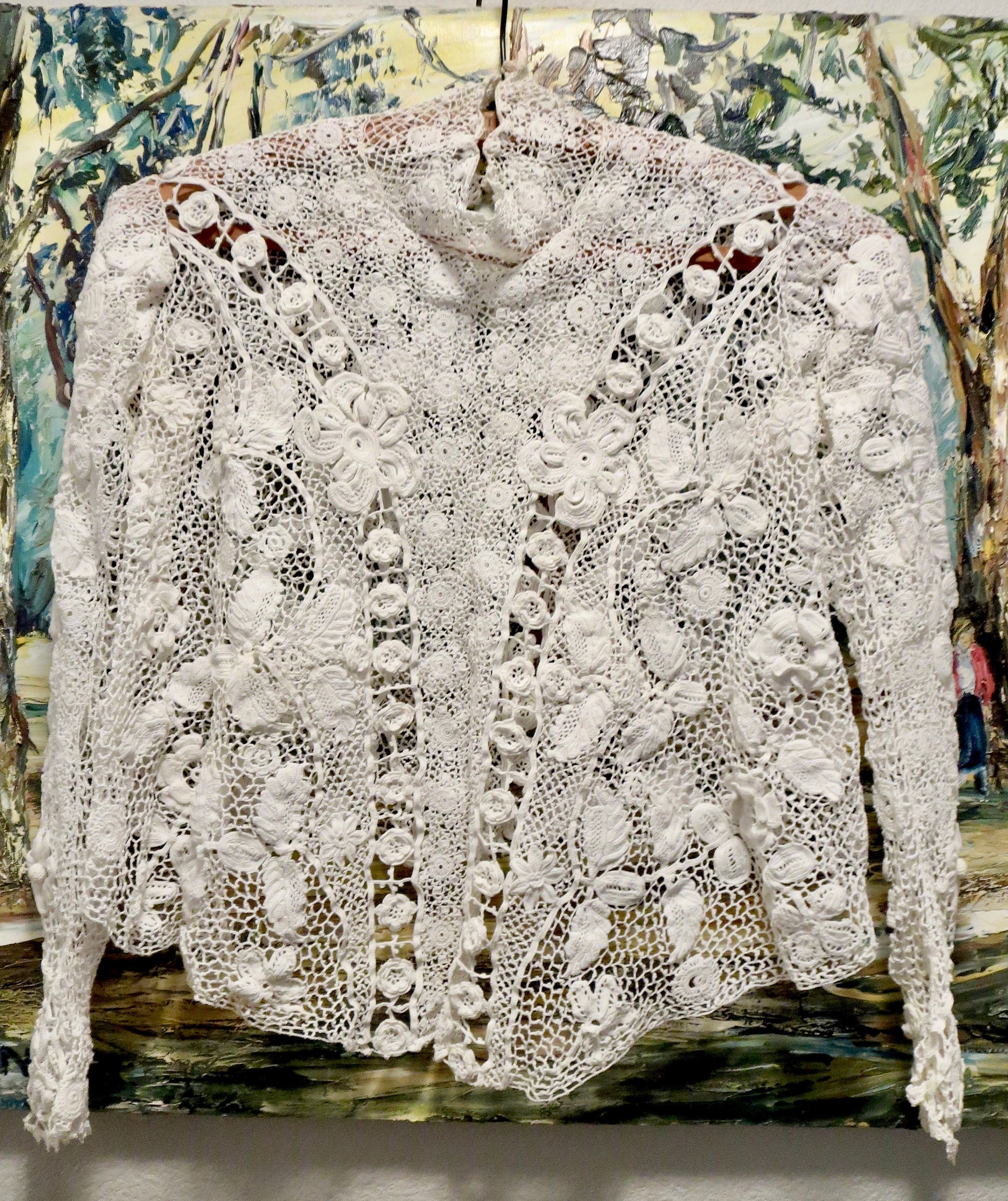 Antique Edwardian Irish Crochet Lace Blouse With High Collar