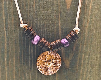 Necklace, Brass Deer Medallion