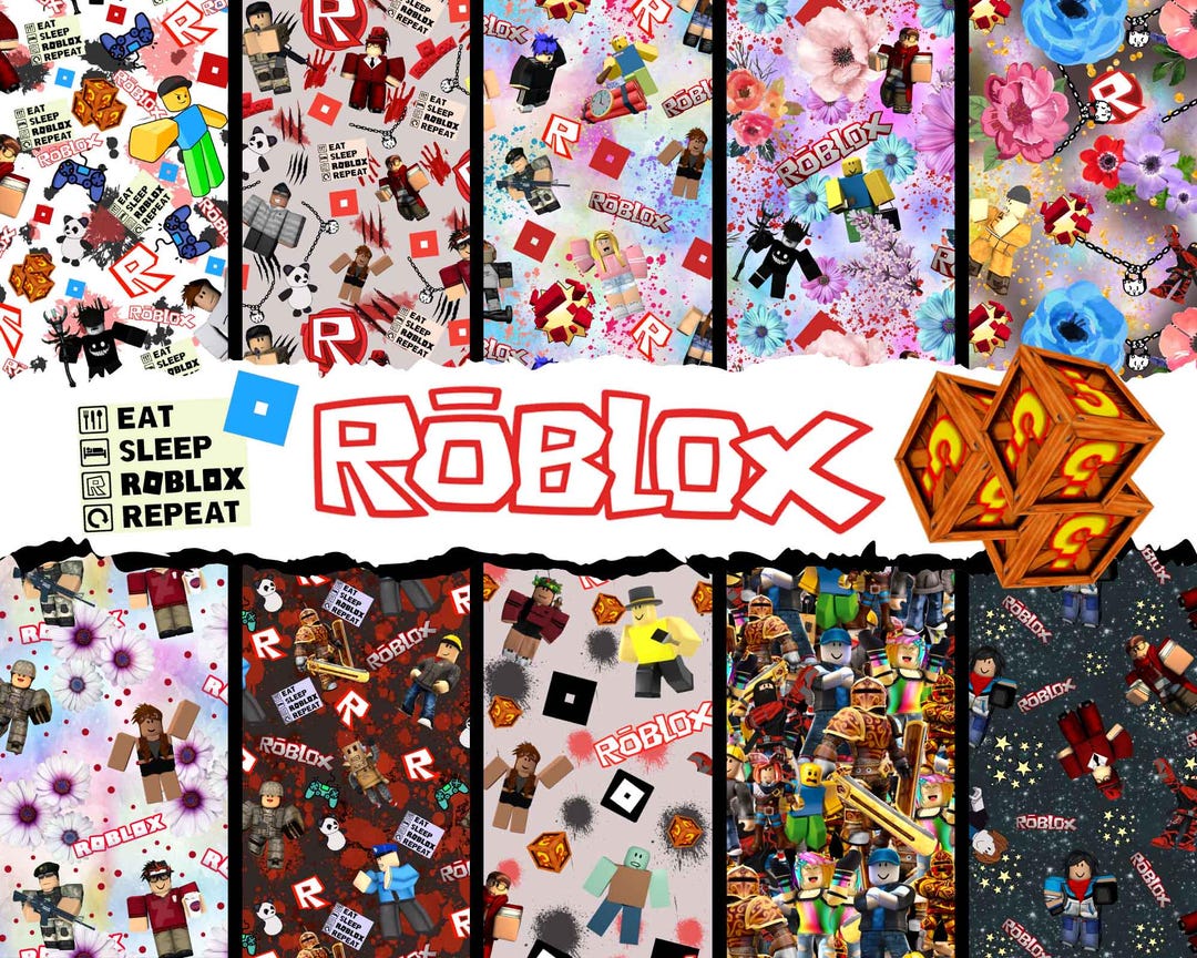 Digital 10 Game Seamless Pattern, Digital Robloxx Pattern Bundle