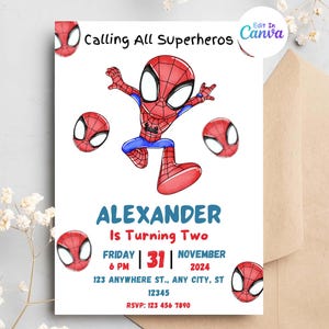Superhero birthday invite, spidey friends invitation, spiderman birthday party invite, super hero, Canva Template Instant Download